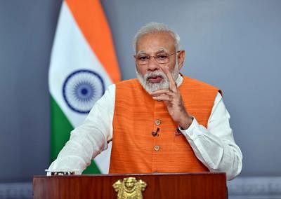 New Delhi: Prime Minister Narendra Modi addresses at the Malayala Manorama News Conclave 2019Â in Kochi via video conferencing, in New Delhi on Aug 30, 2019. (Photo: IANS/PIB)