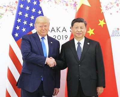 OSAKA, June 29, 2019 (Xinhua) -- Chinese President Xi Jinping meets with U.S. President Donald Trump in Osaka, Japan, June 29, 2019. (Xinhua/IANS)