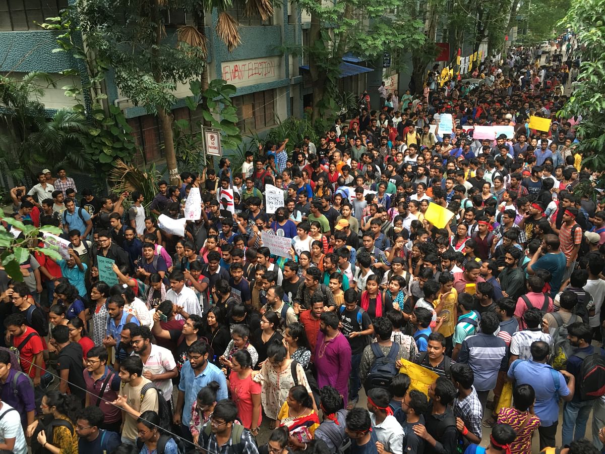At the starting point of the rally in the Jadavpur University campus, shortly before it began.