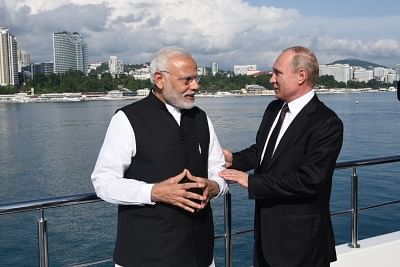 Sochi: Prime Minister Narendra Modi with the Russian President Vladimir Putin in Sochi, Russia on May 21, 2018. (Photo: IANS/PIB)