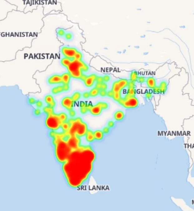 A heat map depicting usage of the hashtag 