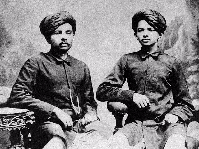Laxmidas Gandhi (L) and MK Gandhi (R) in 1886.