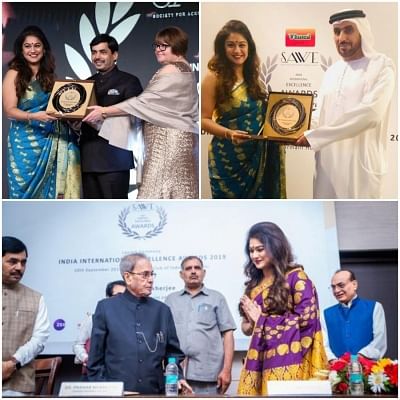 Kanthi D Suresh, Founder and Editor-in-Chief of Power Sportz, one of the winners of the "India International Excellence Awards".  She received the award from BJP national spokesperson Syed Shahnawaz Hussain with dignitaries from the UK and the United Arab Emirates present at the event held at Dubai