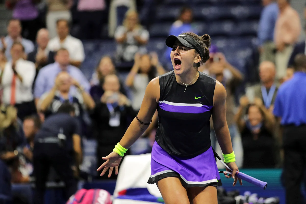 Bianca Andreescu, of Canada, reacts after defeating Belinda Bencic, of Switzerland, during the semifinals of the U.S. Open tennis championships Thursday, Sept. 5, 2019, in New York.