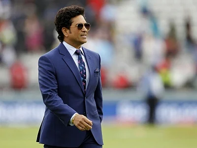 London: Indian legendary cricketer Sachin Tendulkar during the final match of the 2019 World Cup between New Zealand and England at the Lord
