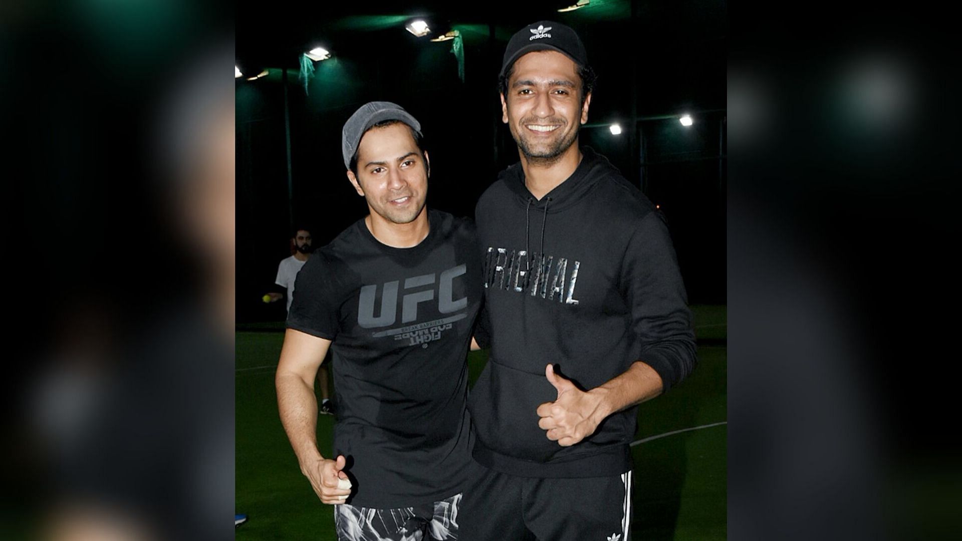 Varun Dhawan and Vicky Kaushal after a game of cricket in Mumbai.