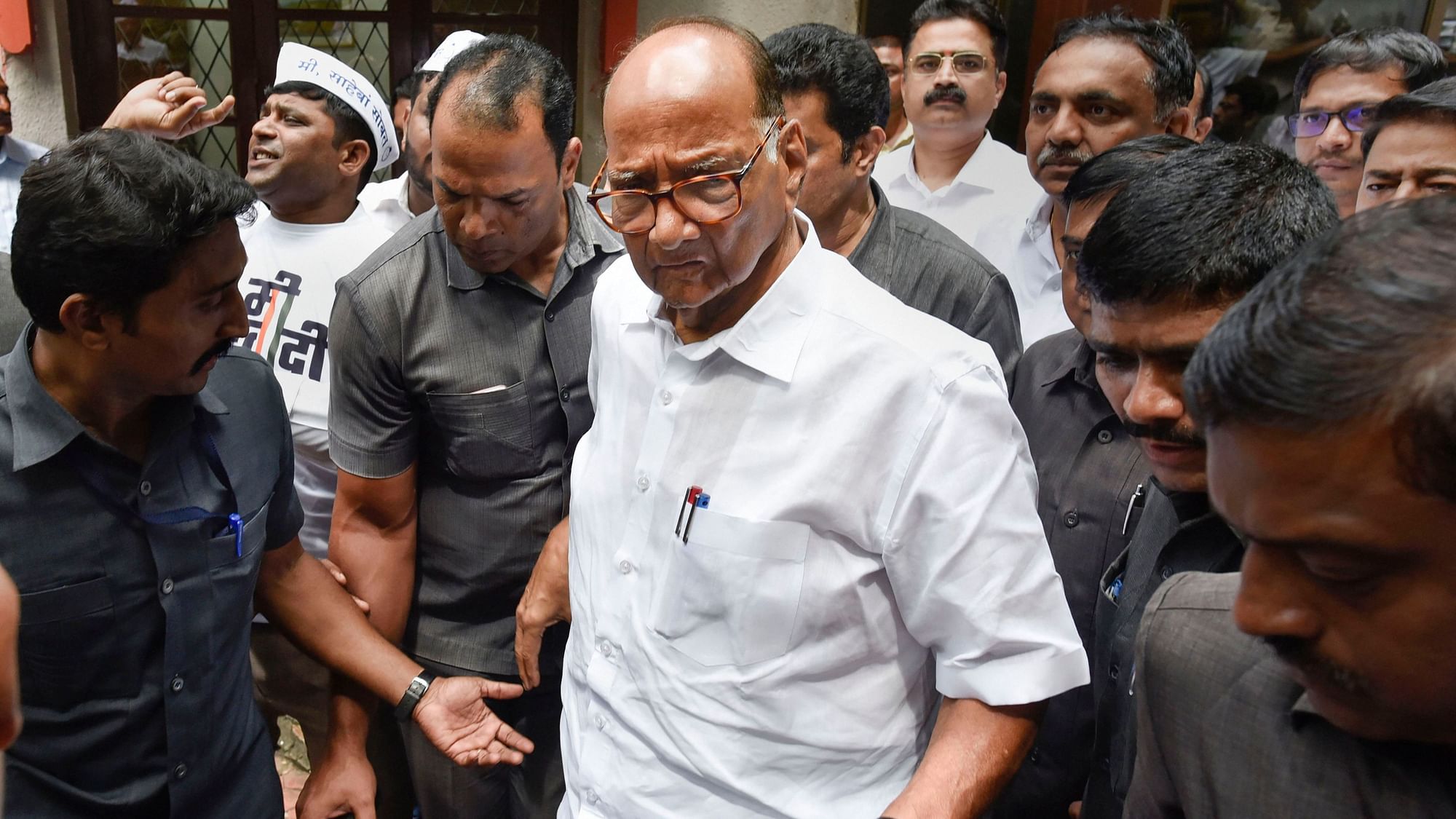  Nationalist Congress Party (NCP) chief Sharad Pawar seen at his residence after cancelling his visit to the Enforcement Directorate office, in Mumbai.