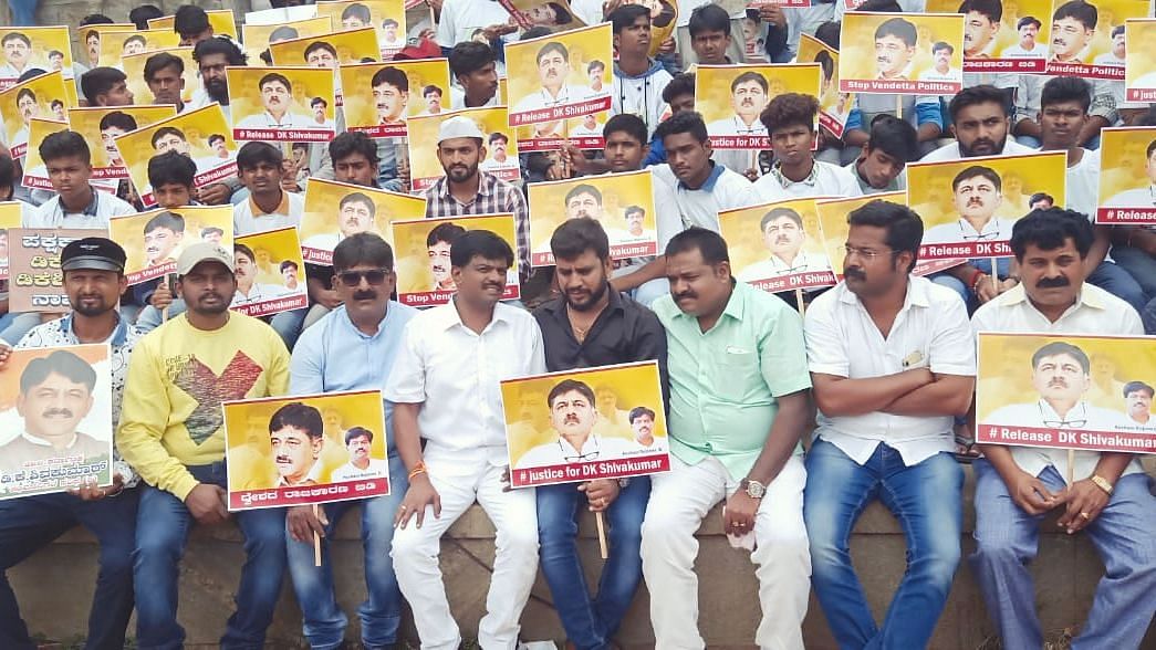 Thousands have gathered to protest Shivakumar’s arrest by ED.