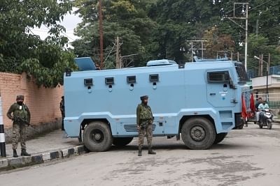Srinagar: Security personnel deployed in Srinagar on Aug 16, 2019. Jammu and Kashmir Chief Secretary B.V.R. Subrahmanyam announced on Friday restrictions in Jammu and Kashmir placed after the axing of Article 370 will be lifted in a phased manner from Friday night. (Photo: IANS)