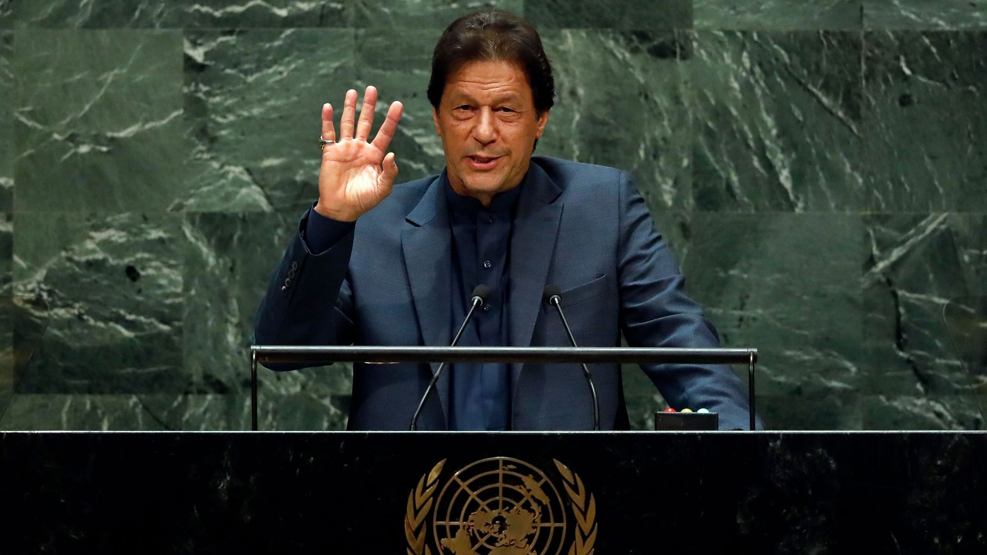 Pakistan PM Imran Khan addresses the 74th session of the United Nations General Assembly on 27 September. &nbsp;