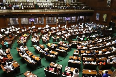 Bengaluru: A view of Karnataka Assembly session during confidence motion in Bengaluru on July 23, 2019. (Photo: IANS)