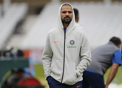 England: Indian cricketer Shikhar Dhawan during a practice session ahead of the 2019 World Cup match against New Zealand, at Trent Bridge Cricket Ground in Nottinghamshire, England on June 12, 2019. (Photo: Surjeet Yadav/IANS)