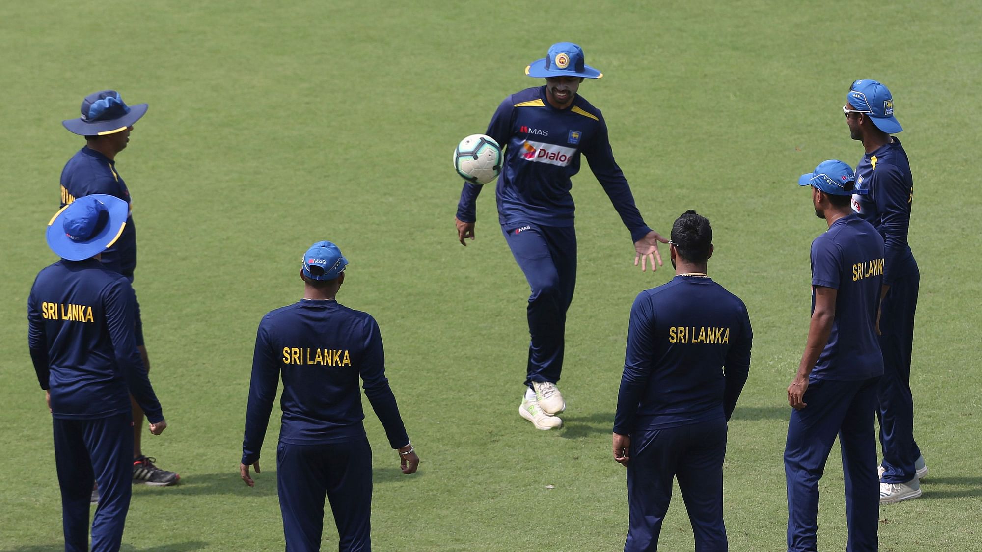 Sri Lankan cricket team players participate in a practice session at National Stadium in Karachi, Pakistan, Sunday Sept. 29, 2019.&nbsp;