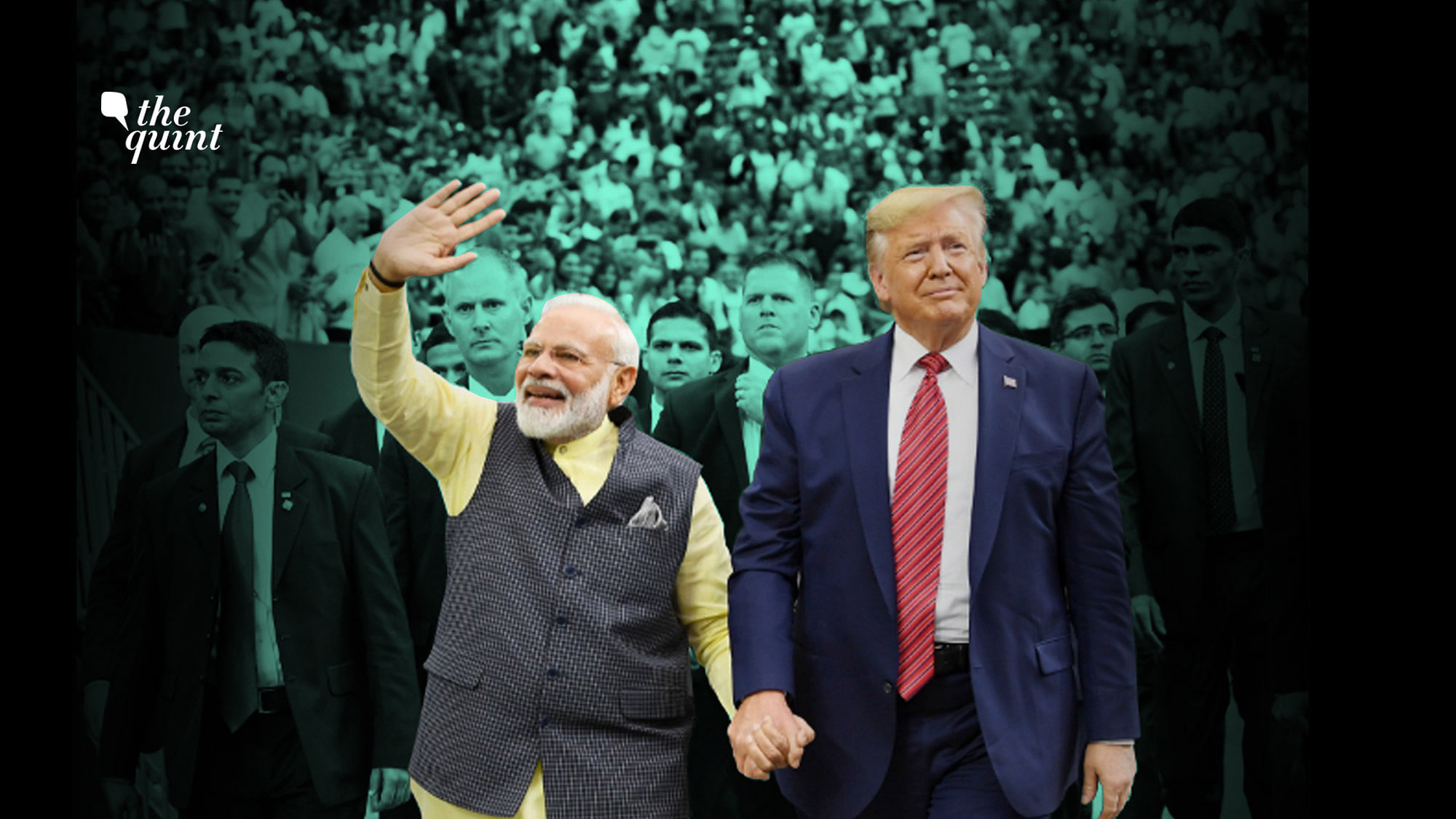 Image of PM Modi and President Trump, hand-in-hand at the Houston rally on 22 Sept 2019.
