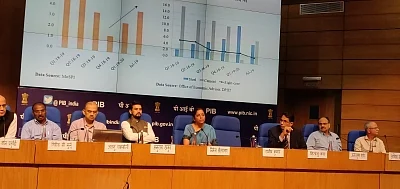 New Delhi: Union Finance and Corporate Affairs Minister Nirmala Sitharaman addresses a press conference at National Media Centre in New Delhi, on Sep 14, 2019. (Photo: IANS)