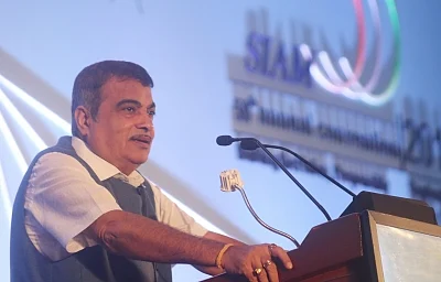 New Delhi: Union Road Transport and Highways Minister Nitin Gadkari addresses at the 59th SIAM annual convention “Building the Nation, Responsibly – Moving into A New Era of Auto Industryâ€Â� in New Delhi, on Sep 5, 2019. (Photo: IANS)