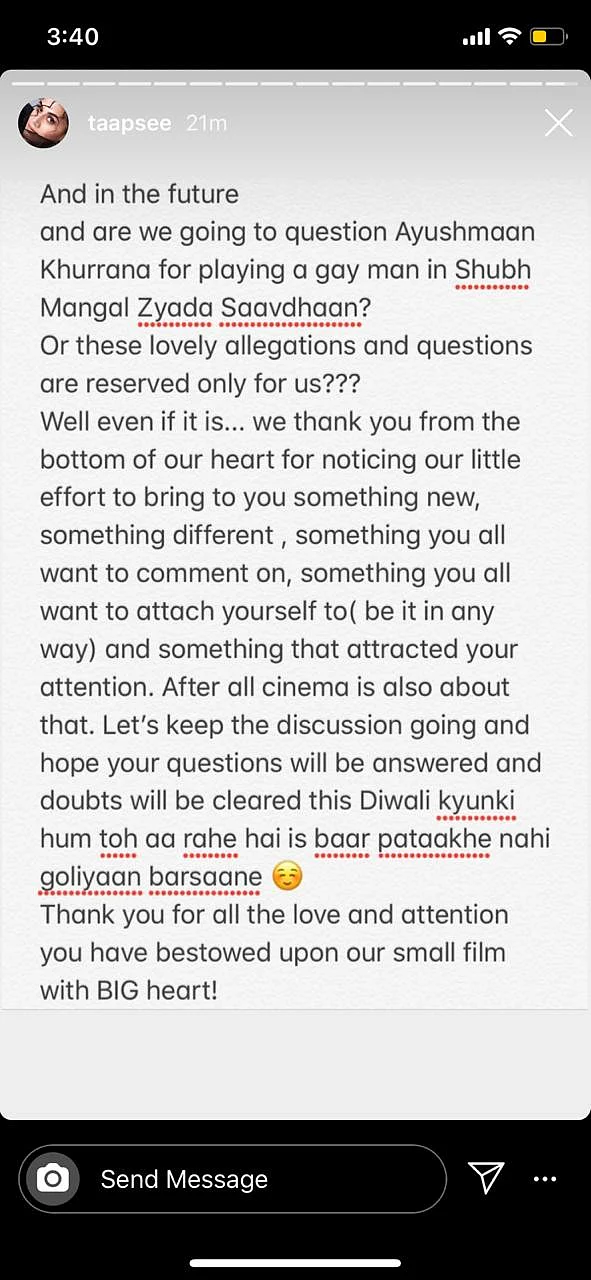Taapsee Pannu’s Instagram story.