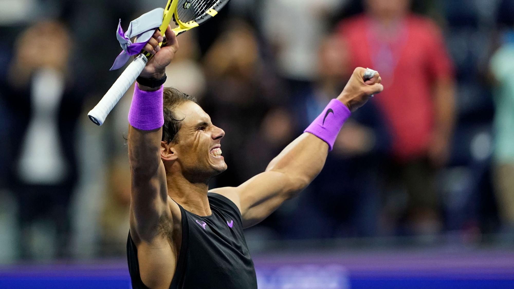 Rafael Nadal, of Spain, celebrates after defeating Matteo Berrettini, of Italy, in the men’s singles semifinals of the U.S. Open tennis championships Friday, Sept. 6, 2019, in New York.