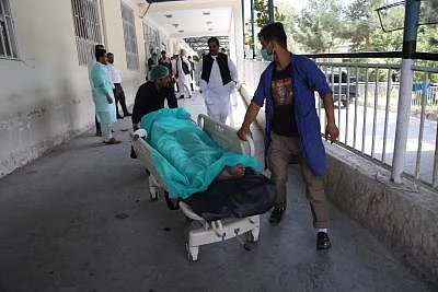 KABUL, Sept. 5, 2019 (Xinhua) -- A wounded person is sent to hospital after a car bomb attack in Kabul, capital of Afghanistan, Sept. 5, 2019. Over a dozen people were killed and injured as a car bomb blast rocked Shash Darak area in the Police District 9 in Kabul on Thursday, a police source said. (Photo by Rahmatullah Alizadah/Xinhua/IANS)