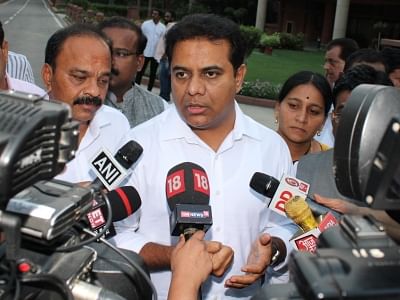 New Delhi: TRS Working President K.T. Rama Rao talks to the media as he arrives to attend an all-party meeting chaired by Prime Minister Narendra Modi, at Parliament in New Delhi on June 19, 2019. The meeting was called by PM Modi to discuss his