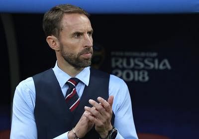 MOSCOW, July 11, 2018 (Xinhua) -- Head coach Gareth Southgate of England is seen prior to the 2018 FIFA World Cup semi-final match between England and Croatia in Moscow, Russia, July 11, 2018. (Xinhua/Xu Zijian/IANS)