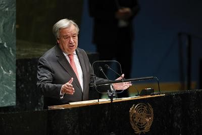 UNITED NATIONS, Sept. 24, 2019 (Xinhua) -- The United Nations (UN) Secretary-General Antonio Guterres addresses the opening of the General Debate of the 74th session of the UN General Assembly at the UN headquarters in New York, Sept. 24, 2019. (Xinhua/Li Muzi/IANS)