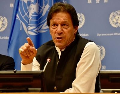 Pakistan Prime Minister Imran Khan addresses a press conference at United Nations on Sep 24, 2019. (Photo:Twitter/pid_gov)
