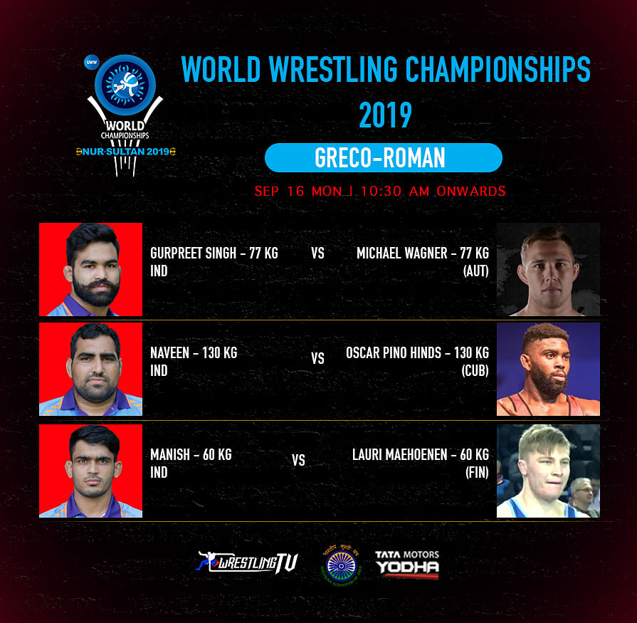 Three Indian wrestlers will start their campaign on Day 3 of the World Wrestling Championships.