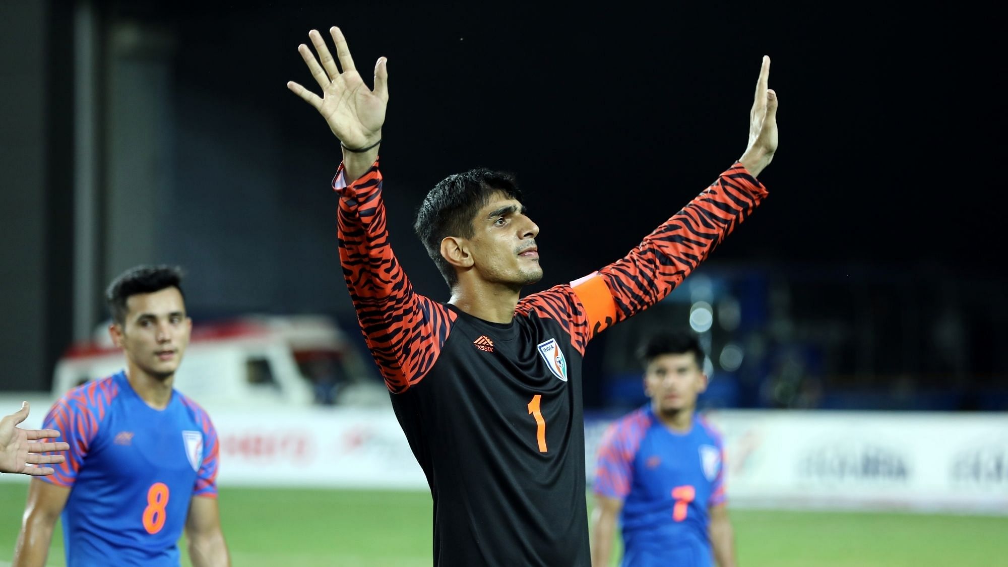 File picture of Indian goal-keeper Gurpreet Singh Sandhu who helped India draw Asian Champions Qatar 0-0 in a World cup qualifier.