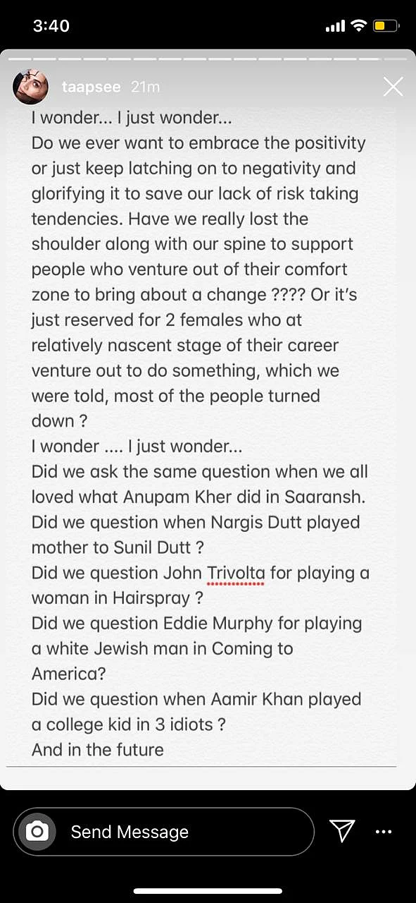 Taapsee Pannu’s Instagram story.