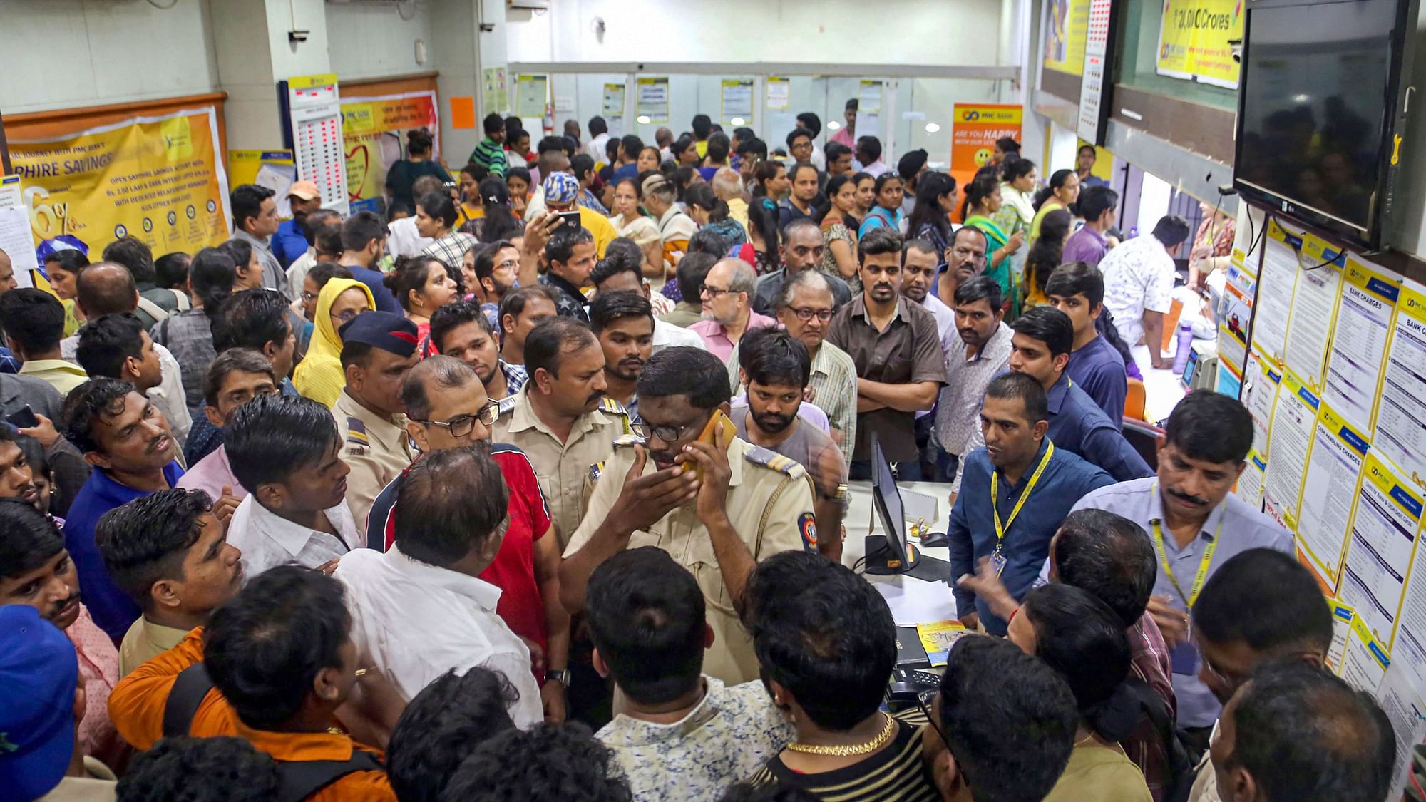 Depositors at a PMC Bank branch in Mumbai.