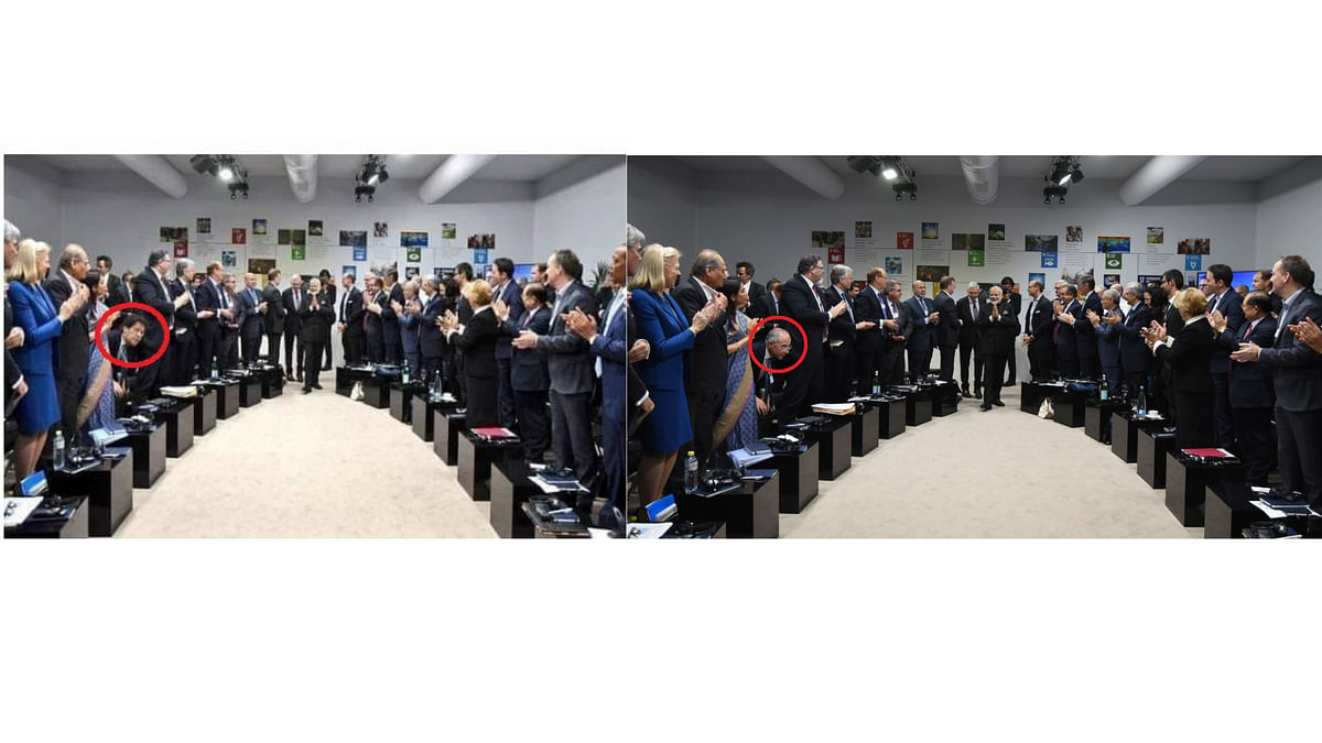 The image is from the World Economic Forum in Davos in January 2018, where Modi interacted with top global CEOs.