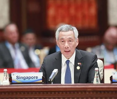BEIJING, April 27, 2019 (Xinhua) -- Singaporean Prime Minister Lee Hsien Loong speaks at the leaders