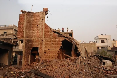 Gurdaspur: Rescue operations underway at the site of a blast at an unauthorized firecracker factory in a residential in Batala town of Punjab