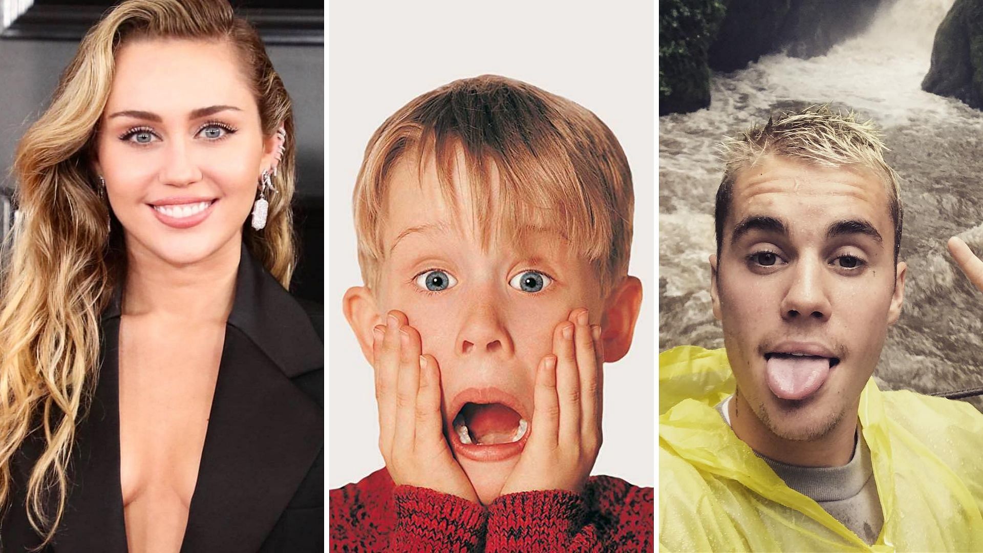 Miley Cyrus, Macalay Culkin and Justin Bieber.