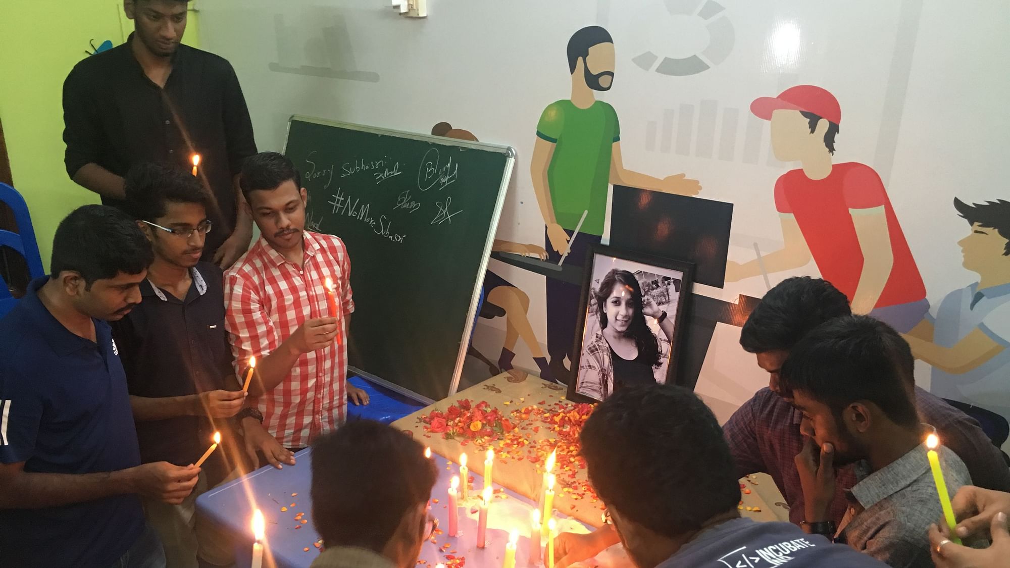 Friends light candles and share fond memories of their dear friend Subhasri.&nbsp;