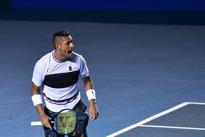 ACAPULCO, March 1, 2019 (Xinhua) -- Nick Kyrgios of Australia reacts during the men