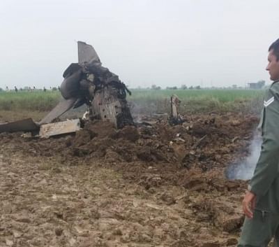 Gwalior: The site where an MiG 21 fighter aircraft crashed near Gwalior in Madhya Pradesh after taking off from the airfield on a training sortie, on Sep 25, 2019. There were no casualties in the incident, said the Indian Air Force (IAF). (Photo: IANS)