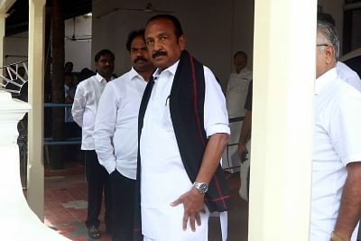 Chennai: Marumalarchi Dravida Munnetra Kazhagam (MDMK) General Secretary Vaiko visits DMK President M. Karunanidhi at his Gopalapuram residence, in Chennai, on July 27, 2018. M. Karunanidhi (94) is suffering from urinary tract infection and is being treated at home. (Photo: IANS)