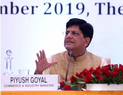 New Delhi: Union Minister for Railways and Commerce and Industry Piyush Goyal addresses at the Board of Trade Meeting, in New Delhi on Sep 12, 2019. (Photo: IANS/PIB)