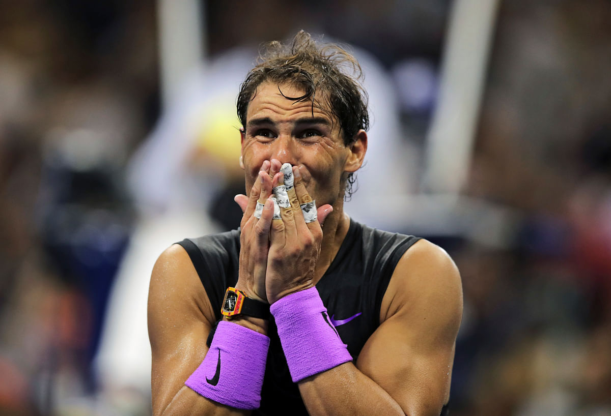Rafael Nadal celebrated a dramatic US Open final victory over Daniil Medvedev for his 19th Grand Slam title.