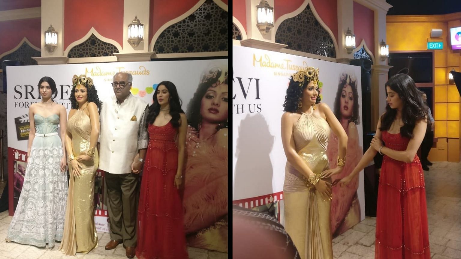 Boney Kapoor, Janhvi, Khushi at unveiling of Sridevi’s wax statue
