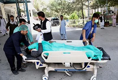 KABUL, Sept. 5, 2019 (Xinhua) -- A wounded person is sent to hospital after a car bomb attack in Kabul, capital of Afghanistan, Sept. 5, 2019. Over a dozen people were killed and injured as a car bomb blast rocked Shash Darak area in the Police District 9 in Kabul on Thursday, a police source said. (Photo by Rahmatullah Alizadah/Xinhua/IANS)
