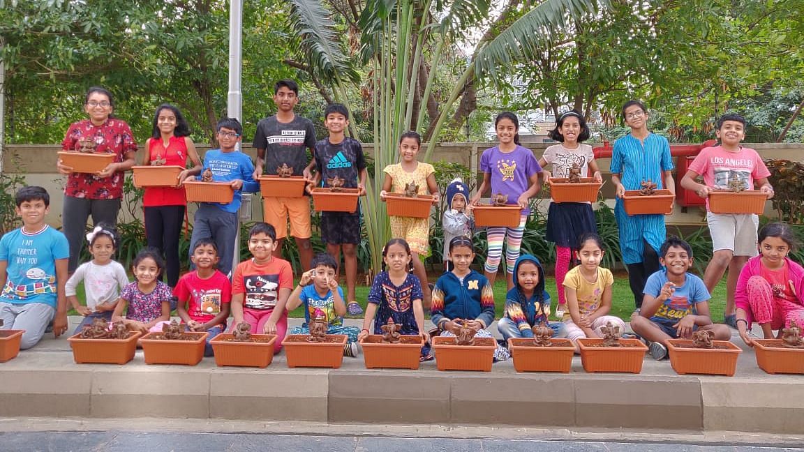 75 kids from Bengaluru between the age group of 4-15 celebrated Ganesh Chaturthi on Monday, with utmost devotion and grand celebration, but in a sustainable fashion.