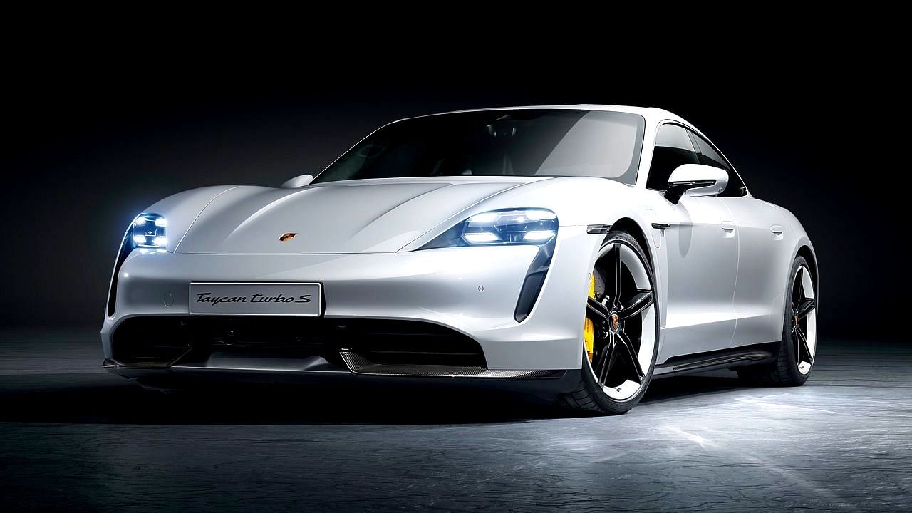 The Porsche Taycan Turbo S all-electric sports sedan is based on the Mission E Concept.