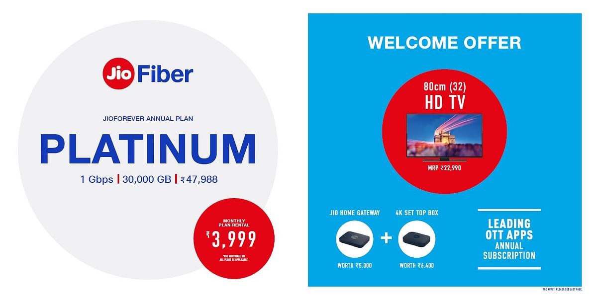 Reliance JioFiber’s broadband service has been priced between Rs 649 and Rs 8,500, and some plans also include a TV.