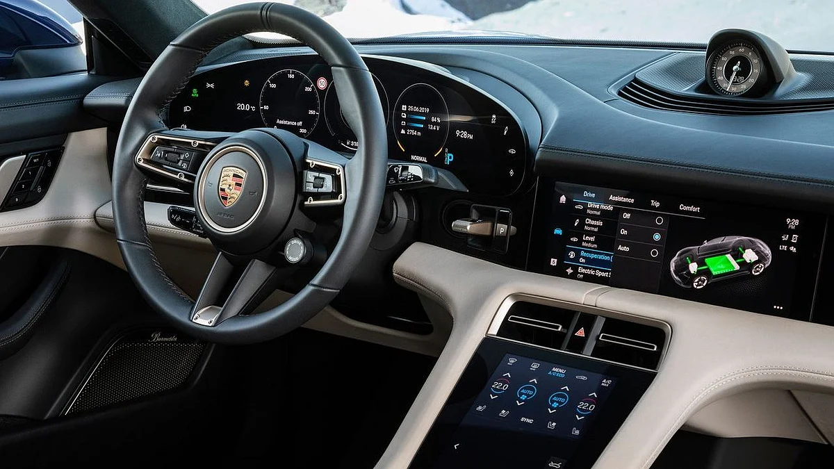 The interiors of the Porsche Taycan feature mostly touch-based controls. 