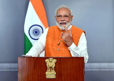 New Delhi: Prime Minister Narendra Modi addresses at the Malayala Manorama News Conclave 2019Â in Kochi via video conferencing, in New Delhi on Aug 30, 2019. (Photo: IANS/PIB)