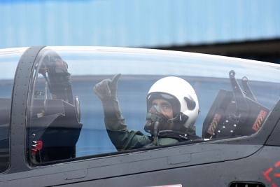 Bengaluru: Defence Minister Rajnath Singh ready for a sortie on the Tejas Light Combat Aircraft (LCA) at the HAL Airport in Bengaluru, on Sep 19, 2019. Singh, who became the first Defence Minister of the country to fly in a Tejas, took to the cockpit of the fighter jet with a pilot in the front seat. (Photo: IANS)