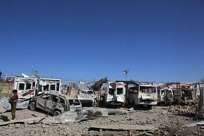QALAT, Sept. 19, 2019 (Xinhua) -- Photo taken on Sept. 19, 2019 shows damaged vehicles at the site of a car bomb attack in Qalat, capital of Zabul province, Afghanistan. The death toll of a car bomb on Thursday that rocked Qalat city, the capital of southern Afghanistan